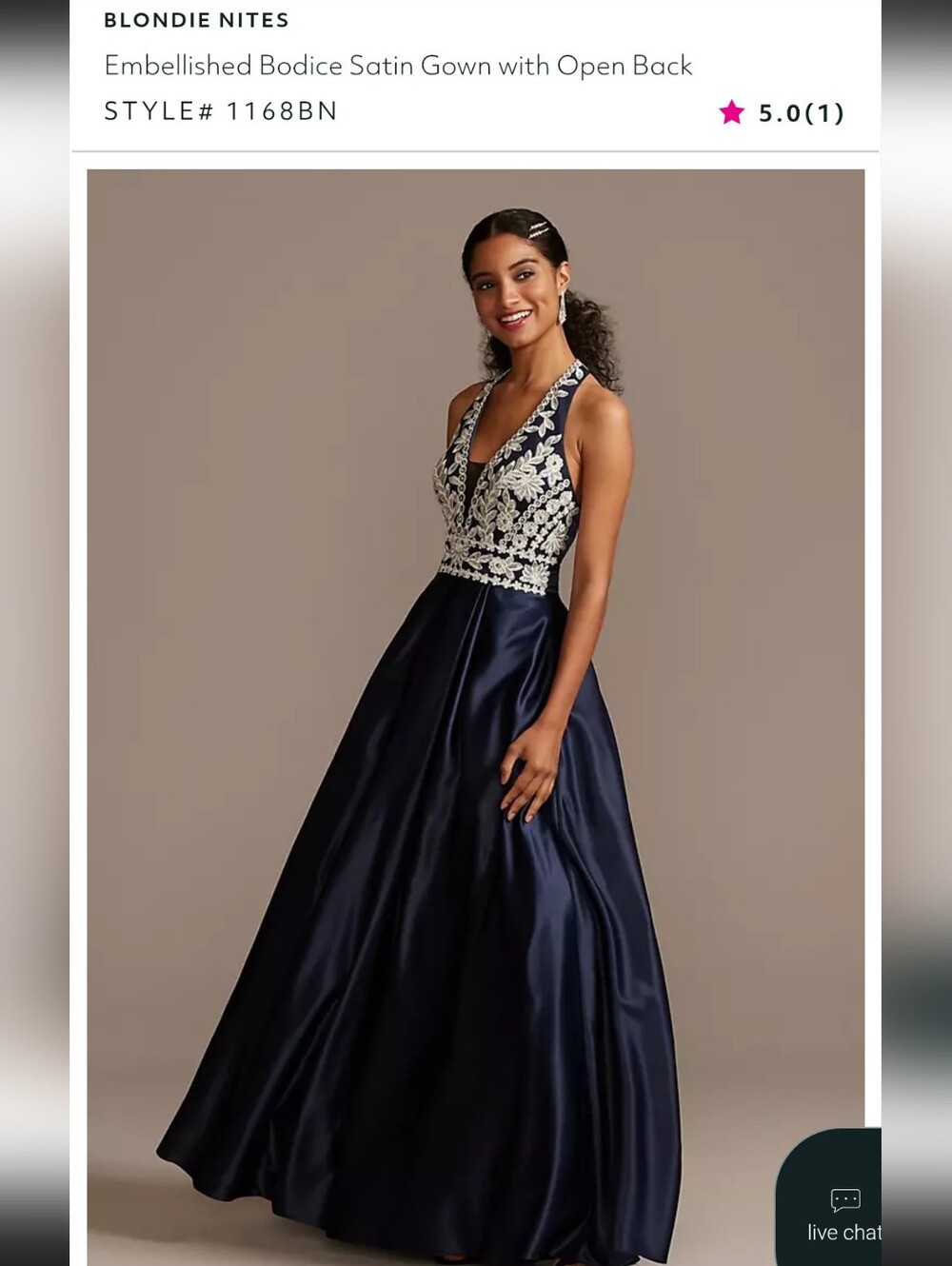 Blondie Nites Navy Satin Gown with Ivory Embellished Bodice Size 1